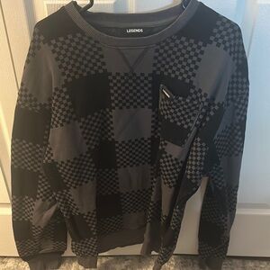 Legends Men's Black and Gray Checkered Crew Neck